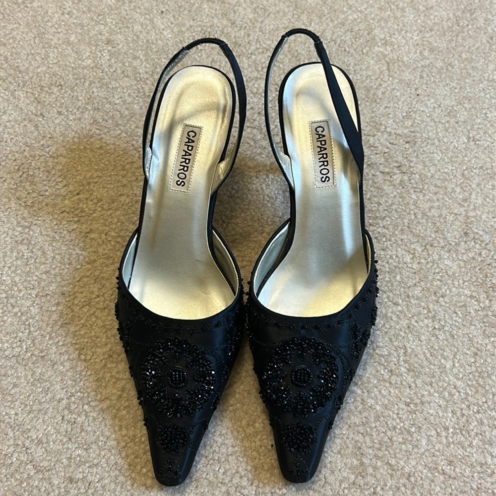 Caparros black beaded heels size 9.5
